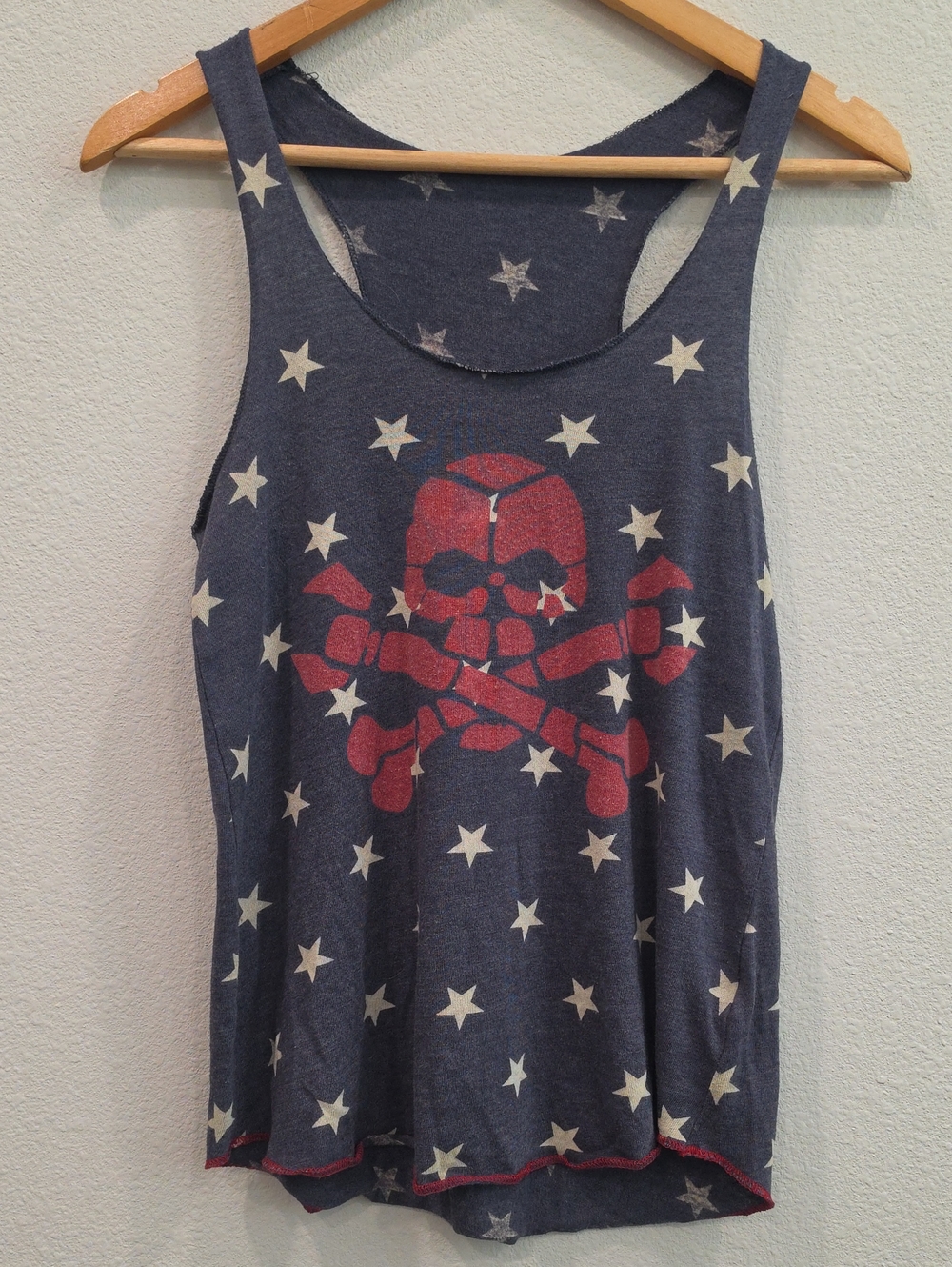 Boneyard Brewery Navy Blue Star Print Tank with Red Skull Graphic